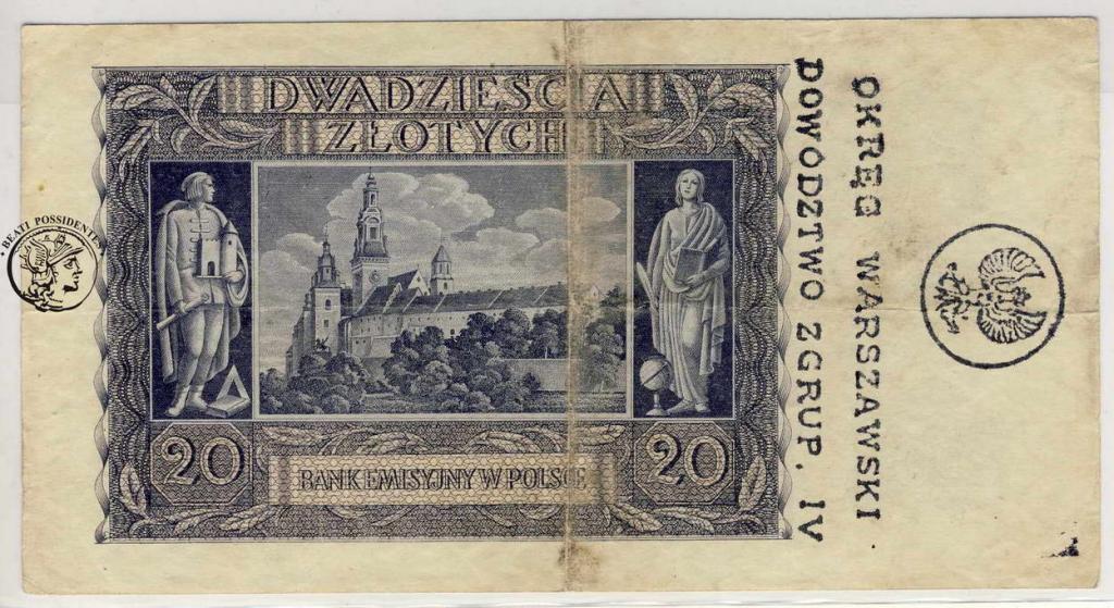 Polska GG 20 złotych 1940 nadruk st.4