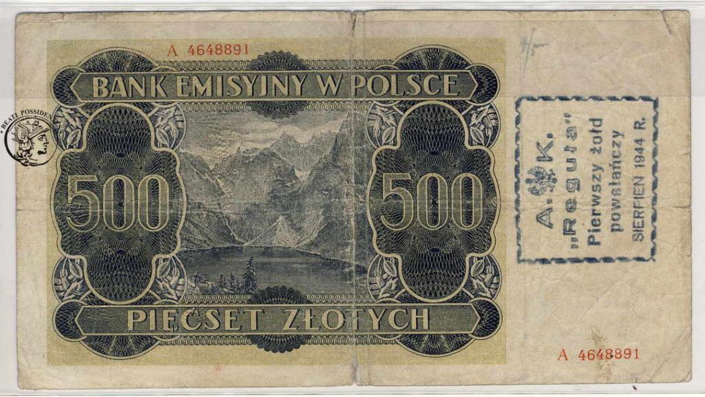 Polska GG 500 złotych 1940 nadruk st.5
