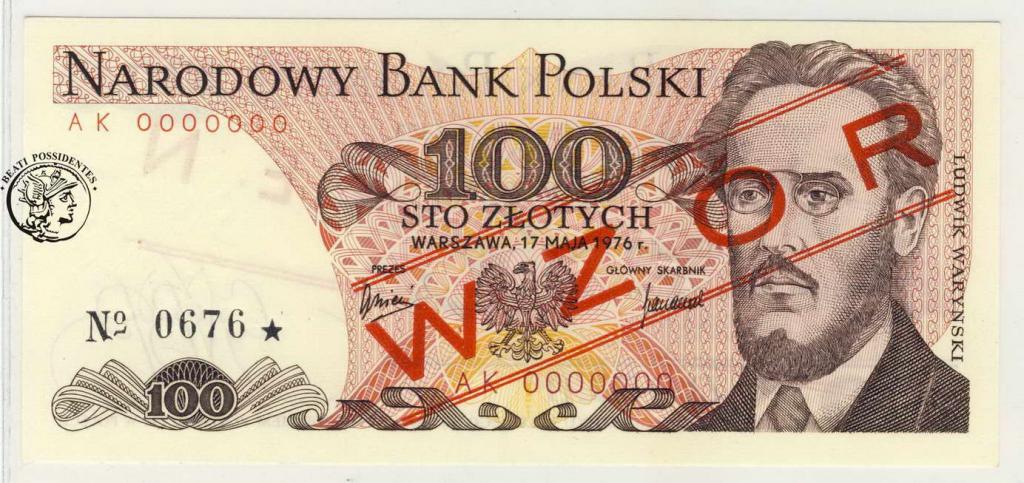 Polska 100 złotych 1976 seria AK WZÓR st. 1