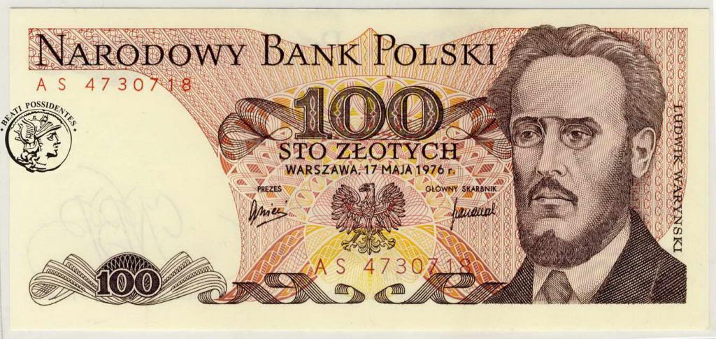 Polska 100 złotych 1976 seria AS st. 1