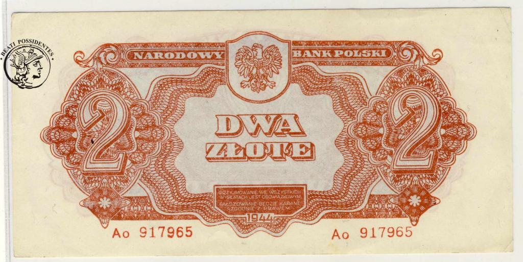 Polska 2 złote 1944 seria Ao (...owym) st. 2