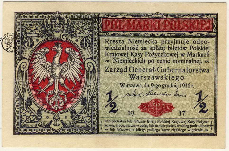 Polska 1/2 marki polskiej 1916 Generał st. 1-