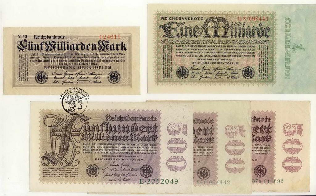 Niemcy 1923 Inflacja lot 5 szt st.2/3