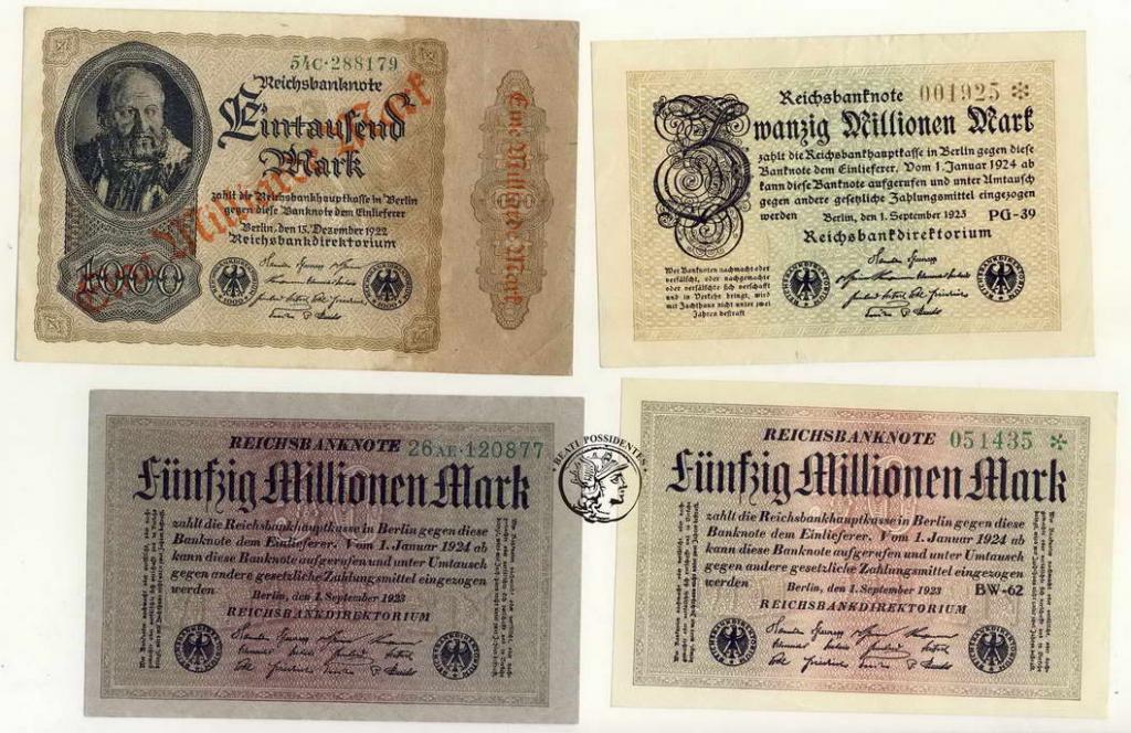 Niemcy 1923 Inflacja lot 4 szt st.2/3