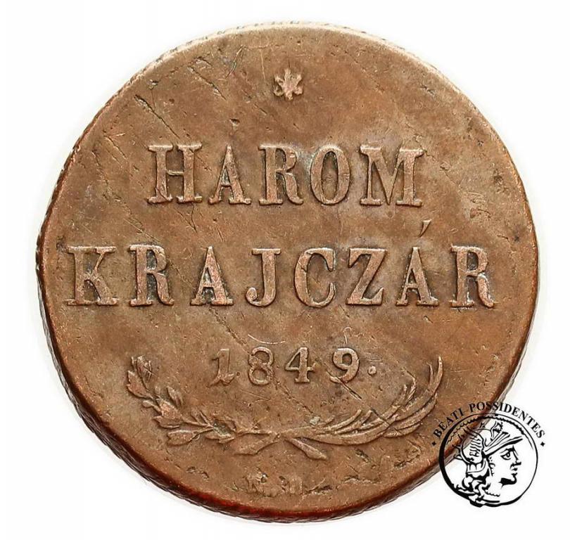 Węgry 3 Krajcary 1849 Wiosna Ludów st.3+