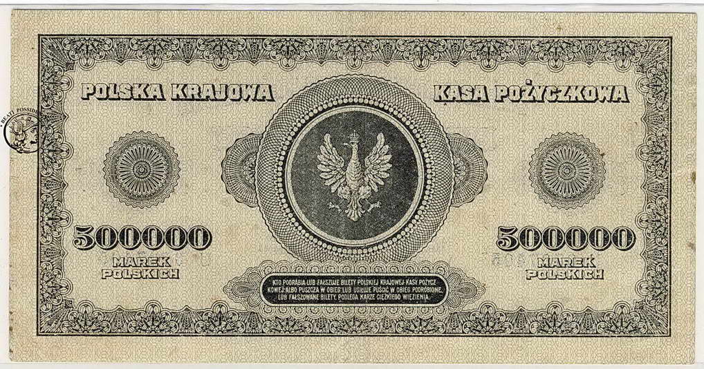 Polska 500 000 Marek polskich 1923 seria U st.3