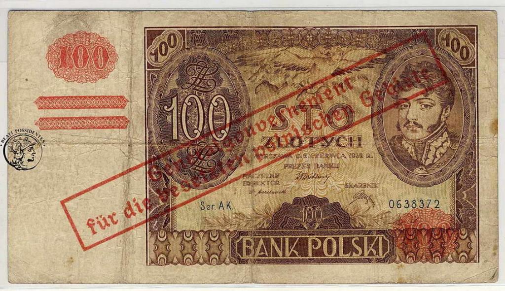 Polska 100 złotych 1932 nadruk niemiecki st. 5