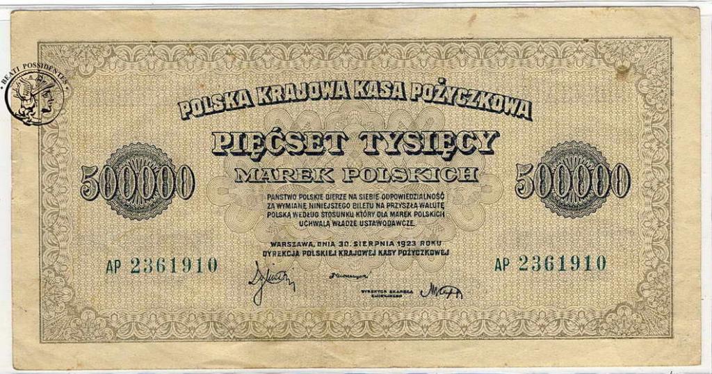 Polska 500 000 marek polskich 1923 seria AP st. 3