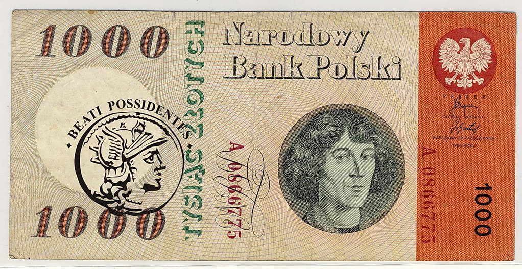 Polska 1000 złotych 1965 seria A st. 3