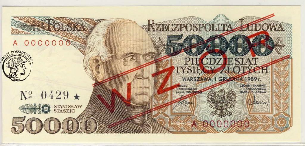 Polska WZÓR 50000 złotych 1989 seria A st.1