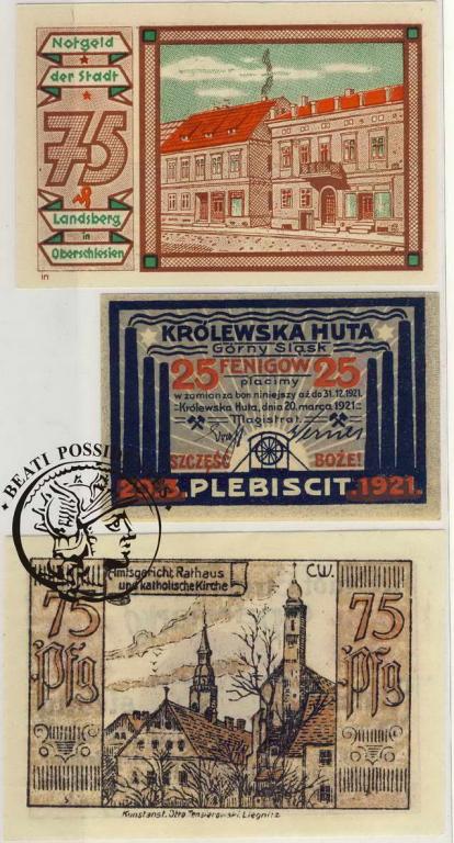 Polska Śląsk notgeldy (1921) lot 3 szt. st. 1