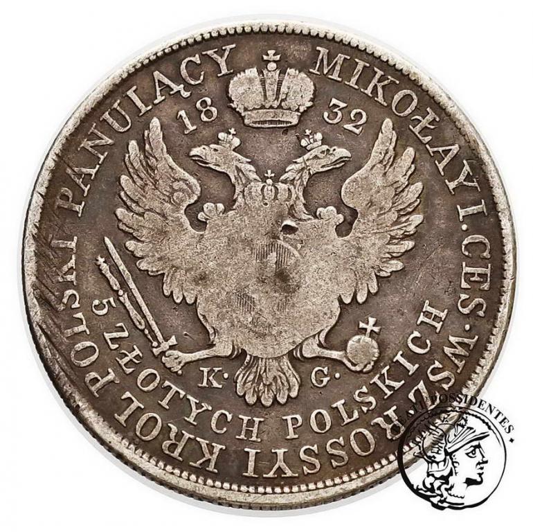 Polska 5 złotych 1832 KG Mikołaj I st. 3-/4