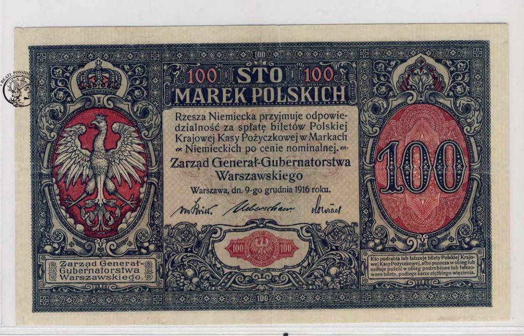 Polska 100 marek polskich 1916 generał st.2