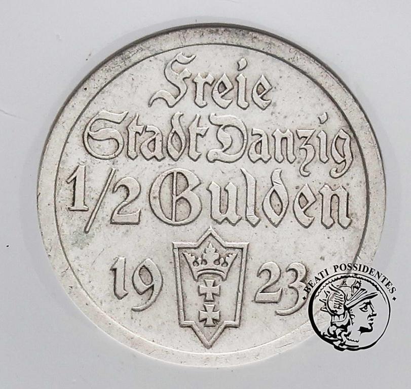Polska W M Gdańsk 1/2 Guldena 1923 GCN AU53