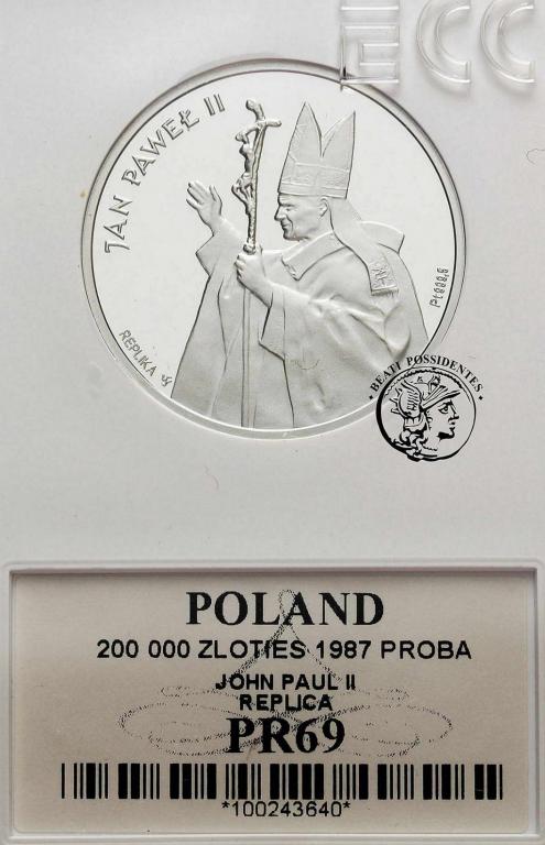 Polska REPLIKA monety złotej '87 PLATYNA GCN PR69
