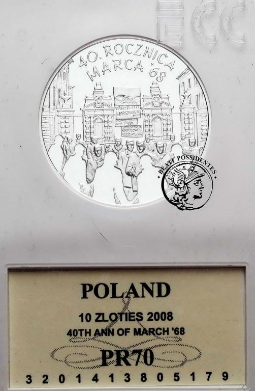 Polska III RP 10 złotych 2008 Marzec '68 GCN PR70