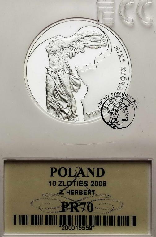 Polska III RP 10 złotych 2008 Herbert GCN PR70
