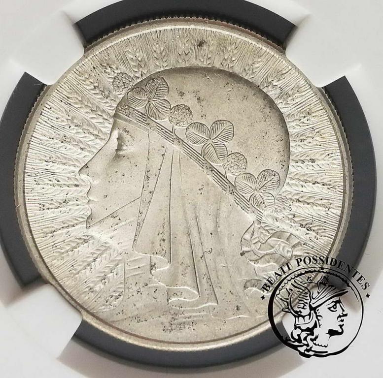 Polska II RP 10 złotych 1932 bez znaku NGC MS62