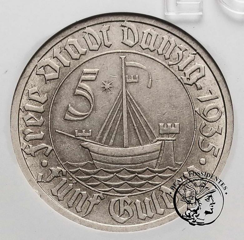Polska W M Gdańsk 5 Guldenów 1935 GCN AU53
