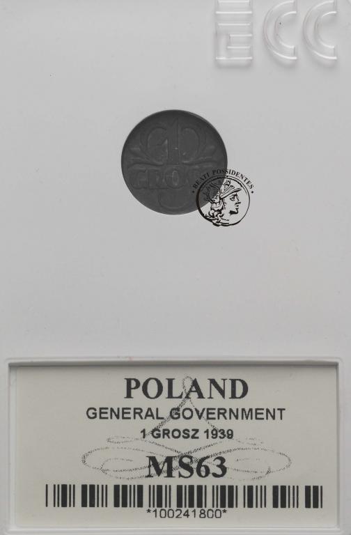 Polska Gen. Gub. 1 grosz 1939 GCN MS63