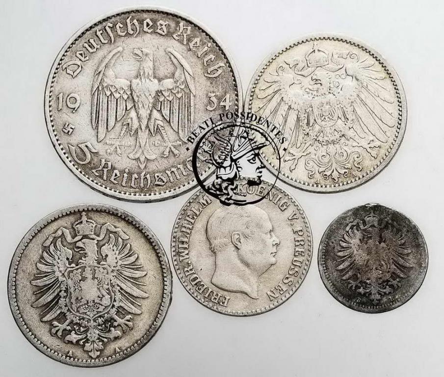 Niemcy monety srebrne lot 5 szt st. 3/3-