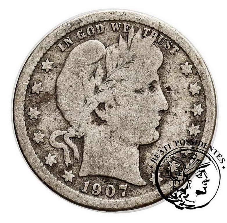 USA 1/4 dolara 1907 O Nowy Orlean st. 3-/4