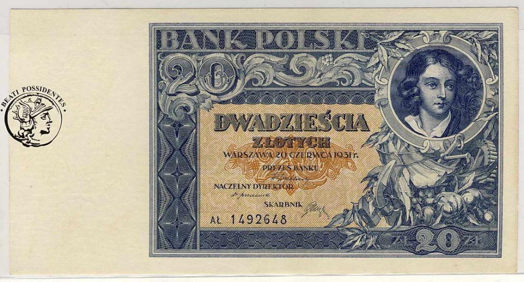 Polska 20 złotych 1931 seria AŁ st.1