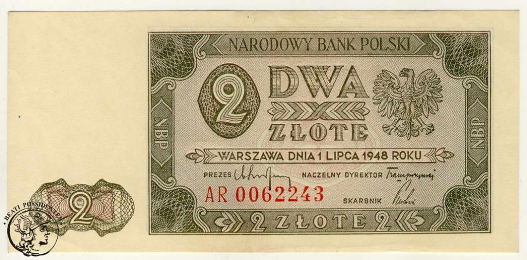 Polska 2 złote 1948 seria AR st.1-
