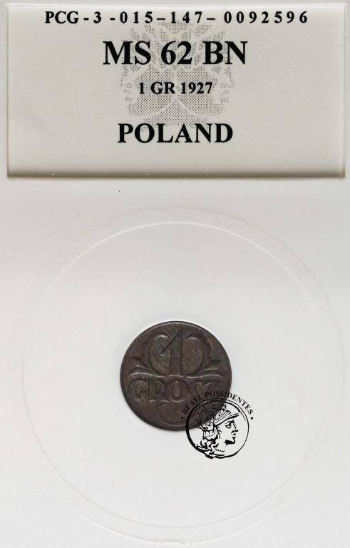 Polska II RP 1 grosz 1927 PCG MS62
