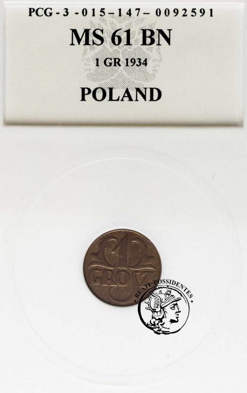 Polska II RP 1 grosz 1927 PCG MS61