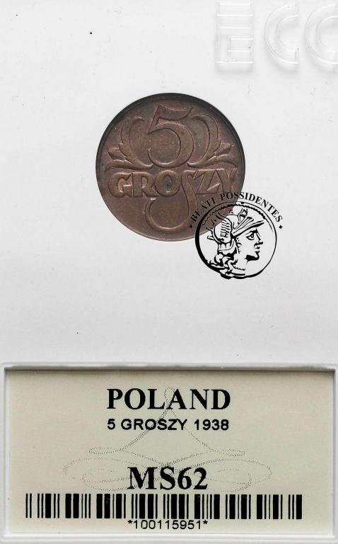 Polska II RP 5 groszy 1938 GCN MS62
