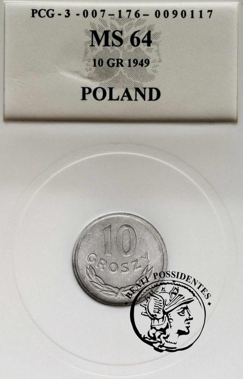 Polska PRL 10 groszy 1949 PCG MS64