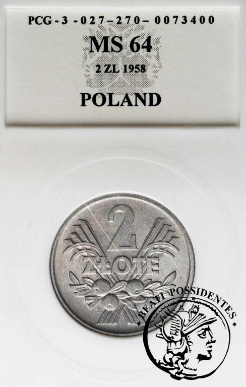 Polska PRL 2 złote 1958 PCG MS64