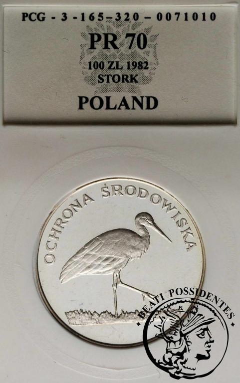 Polska PRL 100 złotych 1982 Bocian PCG PR70