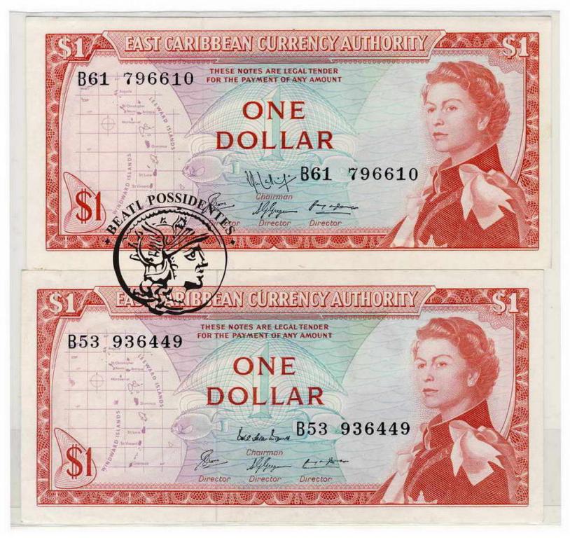 Karaiby Wschodnie 1 dolar (1965) lot 2 sztuk st.1