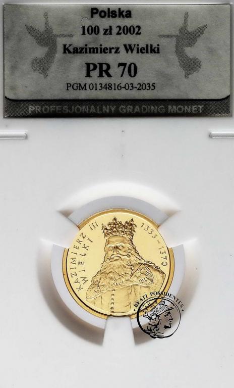100 złotych 2002 Kazimierz III Wielki PGM PR70