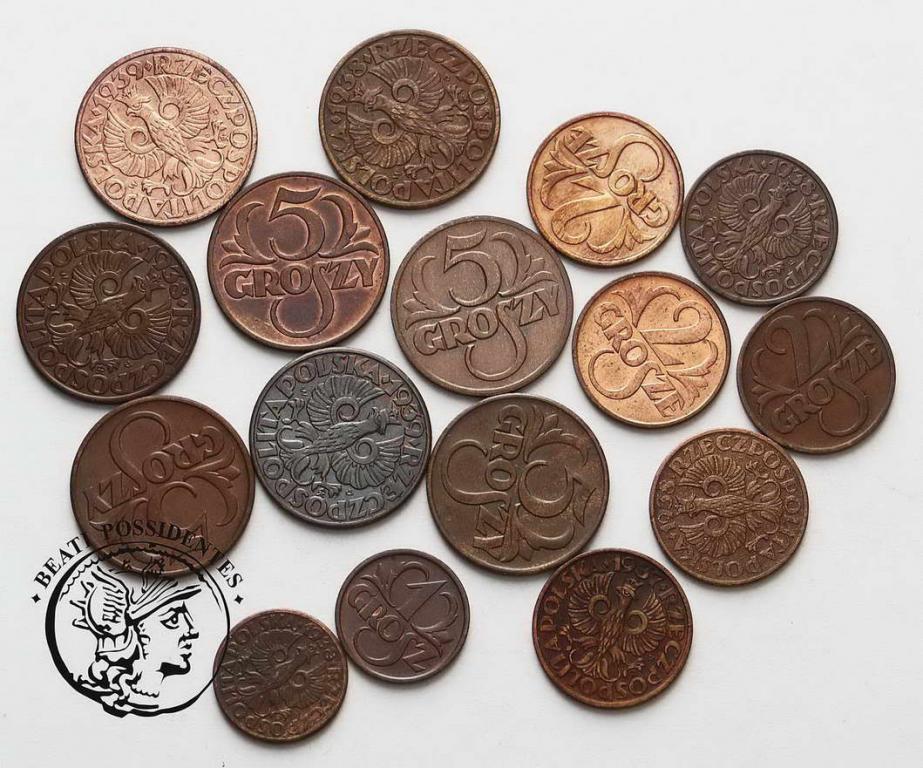 II RP Zestaw monet groszowych 1937-1939 st. 1-/3