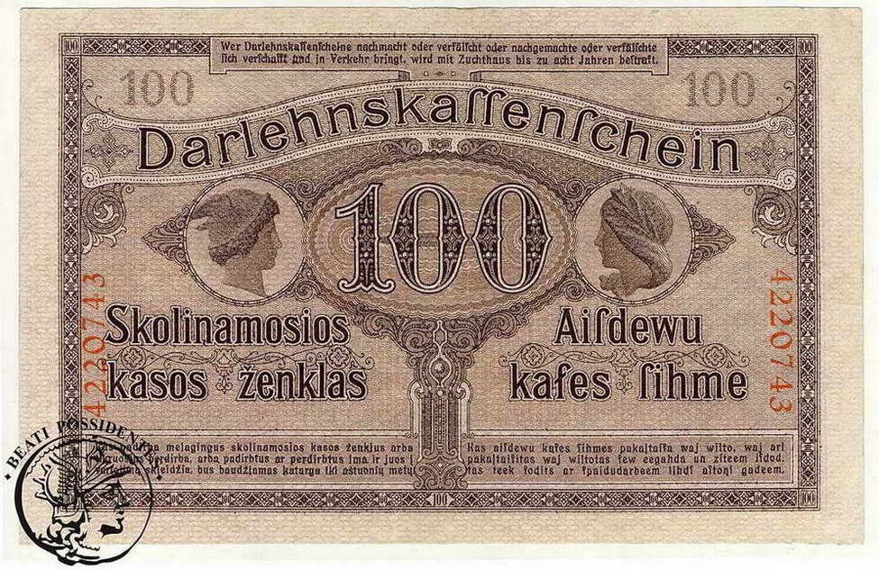 Polska OST Kowno 100 Marek 1918 st.2-