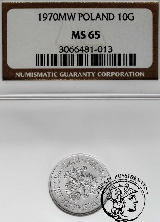 Polska PRL 10 groszy 1970 NGC MS65