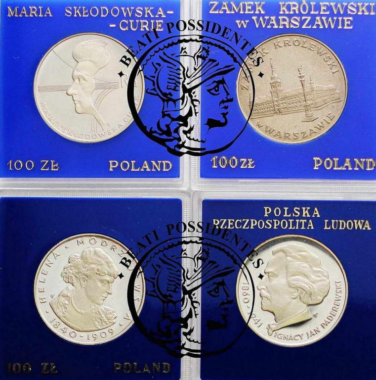Polska PRL lot 4 szt 100 złotych srebro st. L