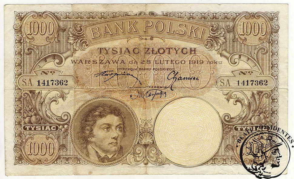 Polska 1000 złotych 1919 Nieobiegowy st.4