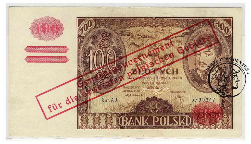 Gen. Gub. 100 złotych 1932 / nadruk/ st.3