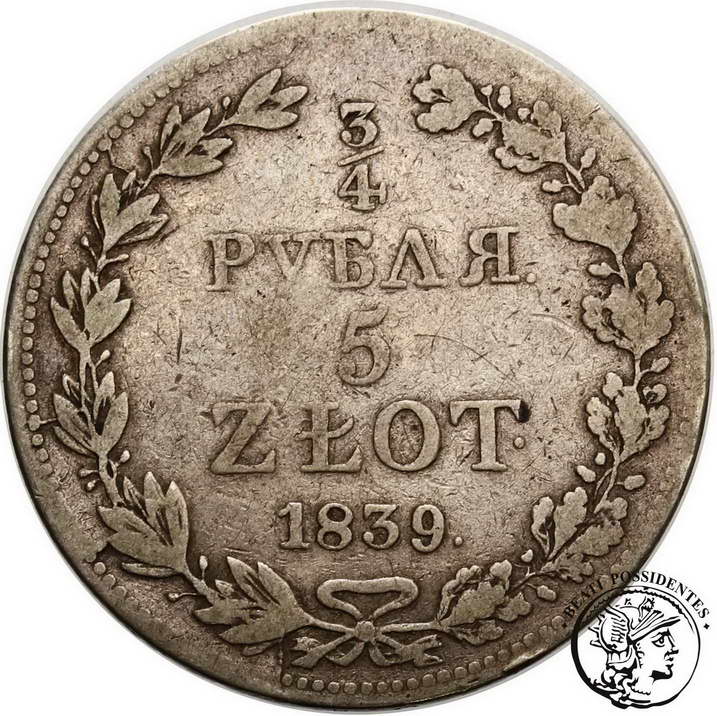 Polska 5 złotych / 3/4 rubla 1839 M.W. st. 4