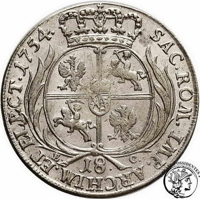 Polska August III Sas ort koronny 1754 st. 2