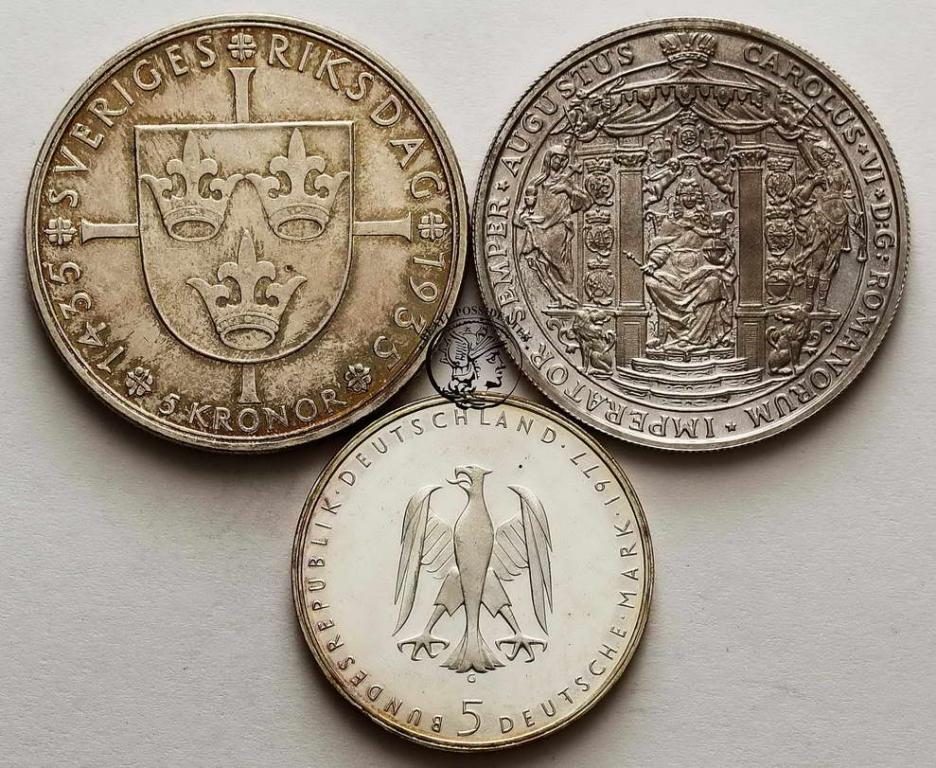 Europa monety srebrne lot 3 szt st. 1-/L