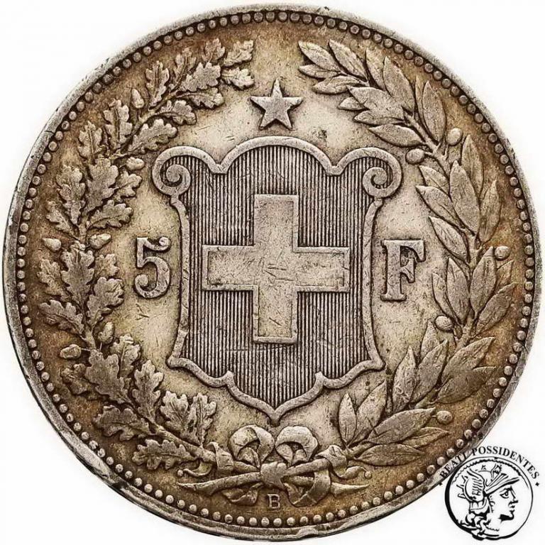 Szwajcaria 5 franków 1892 typ ' Helvetia' st. 3