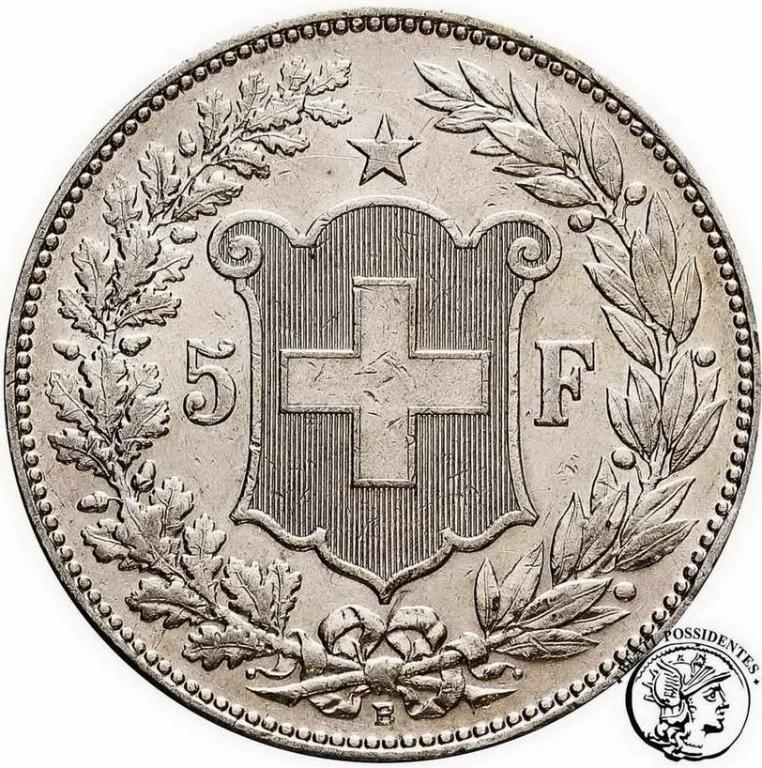 Szwajcaria 5 franków 1908 typ ' Helvetia' st. 3