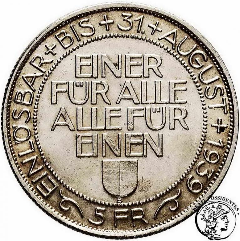 Szwajcaria 5 franków 1939 Luzern st. 2+