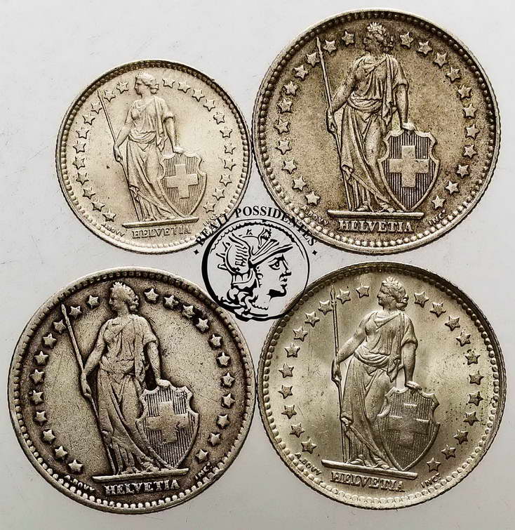 Szwajcaria monety srebrne lot 4 szt st. 2/3