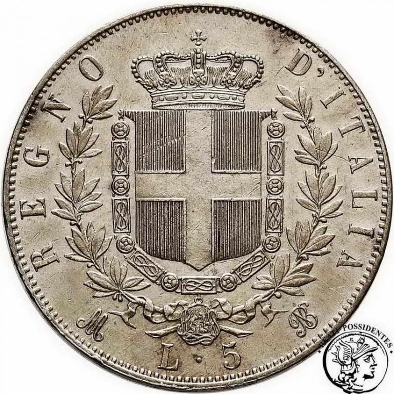 Włochy Wiktor Emanuel 5 Lirów 1872 M st. 3+/2-